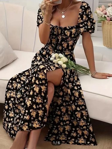 Women floral boho midi dress - boho,