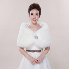 Shawl Shrug Brides Bridesmaids Party Cover +Brooch Central Chic Faux Fur Wedding