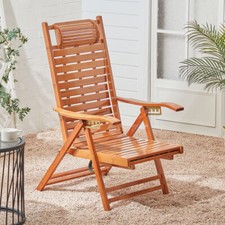 Folding Bamboo Recliner Chair Deck Garden Outdoor Indoor Sleeper Chairs Footrest