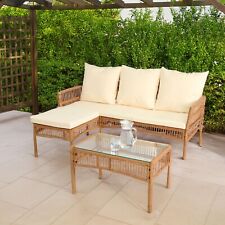 Neo Corner Sofa Garden 3 Piece Natural Rattan Wicker Rope Cushions Furniture Set