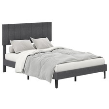 COSTWAY Double Size Linen Fabric Bed Frame Upholstered Platform Bed-Grey