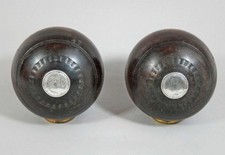 VICTORIAN ANTIQUE SILVER MOUNTED LAWN BOWLS LIGNUM VITAE Circa 1900 pair