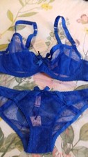 AGENT PROVOCATEUR RARE VINTAGE BLUE JODIE BRA 34C & (AP4) LARGE BRIEF UK 12 BNWT
