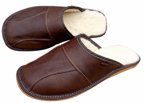 Men sheepskin slippers brown - slippers,