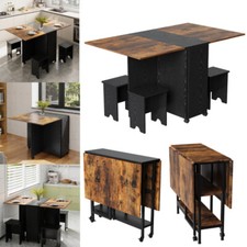 Folding Wooden Vintage Drop Leaf Butterfly Dining Table W/ wheels  & 4 Chairs