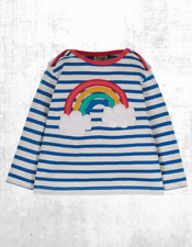 Ex Frugi Girl's Cotton Bobby Applique Top in Blue Rainbow Mix (A Bit Defect)