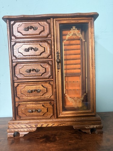Vintage oak jewelry armoire - jewelry,