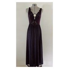 VTG Vandemere Sz M/L Black Lace Cutout Lingerie Nightgown