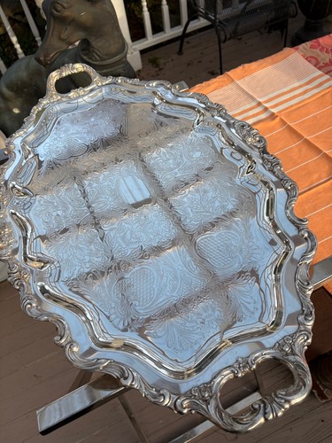 Antique silver plate oval tray - antique,