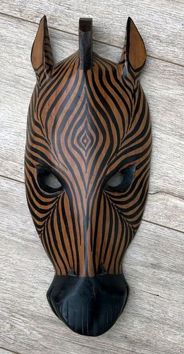 Handcarved zebra mask wall - handcarved,