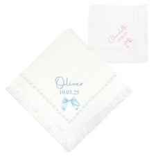 Baby Personalised Shawl Blanket Christening Name Date Pink Blue Ribbon Shawl