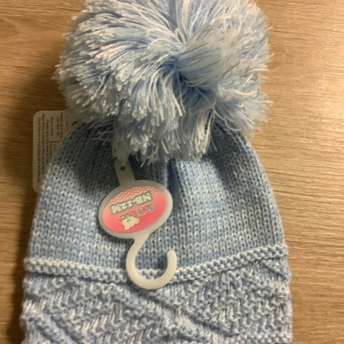 Baby blue knitted bobble hat - blue,