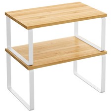 Kitchen Cupboard Shelf Organiser Stackable Natural White&Natural Black Set of 2