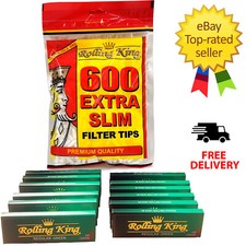 600 Rolling King EXTRA SLIM Cigarette Filter Tips + 600 Regular Papers