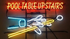 Pool Table Upstairs Billiards Game Room Neon Light Sign Beer Bar Decor 24x20