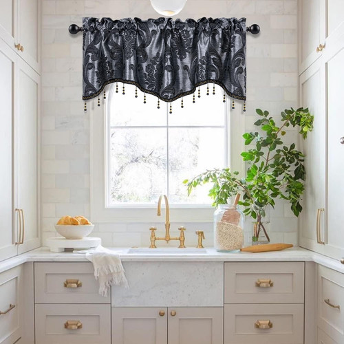 Black scalloped valance - black,