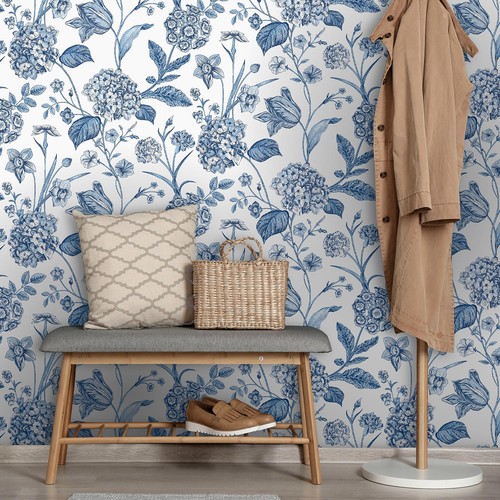Floral white wallpaper amelie - white,
