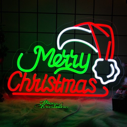 Merry christmas with hat neon - with,
