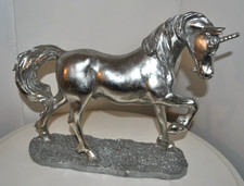 Flame Homeware Unicorn Horse Figurine- Silver Art Glitter- Large & Decorative GC