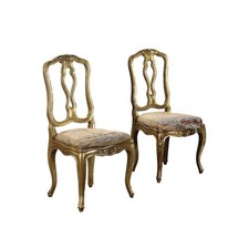 Pair of Antique Chairs Wood Padding Italy XX Century