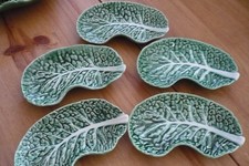 PORTUGESE MAJOLICA BORDALLO PINHERO SET 5 CABBAGE LEAF DISHES