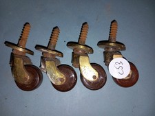 Antique brass& Ceramic Furniture Castors Vintage Wheels Victorian Set Of 4 C53