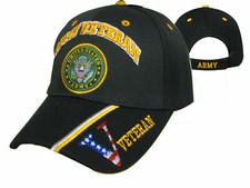Official US Army Licensed Army Veteran & Emblem Black Cap Hat