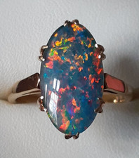 Black Opal Ring 18ct Gold Size N.5 Marquise Cut Opal Triplet 16mm 4.5g
