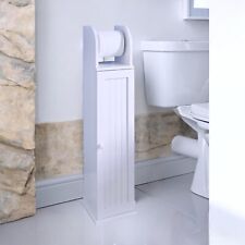 White Wood Free Standing Toilet Paper Roll Holder Bathroom Storage Cabinet
