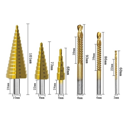 6pcs hss step drill bit - 6pcs, large