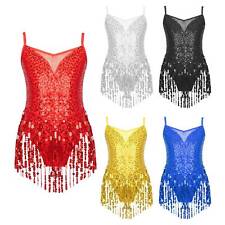 UK Kid's Girls Sequins Tassel Latin Dance Dress Jazz Modern Leotard Performance
