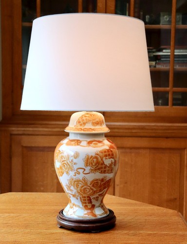 Oriental ceramic lamp wooden - oriental,