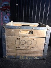 Rare Antique 1966 HOOD Milk Bottle Crate Wood & Metal Bottom Dairy Collectible