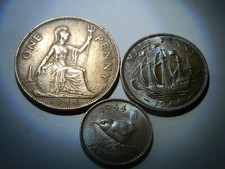 1944 One Penny, Half Penny, Farthing - United Kingdom UK - KM845, KM844, KM843