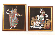 Vintage Thai Art Paintings On Silk Folk Art On Silk Vintage