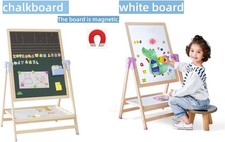 Kids Folding Wooden Magnetic Drawing Board Easel Colour Chalk Eraser，Xmas Gifts