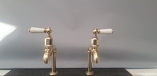 PERRIN & ROWE SOLID BRASS TALL LONG REACH BIB / PILLAR TAPS ORIGINAL RECLAIMED