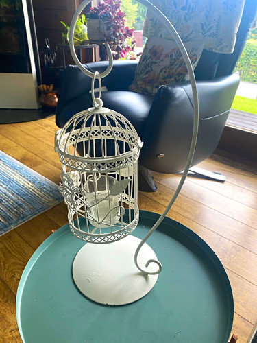 White metal birdcage tea light - white,
