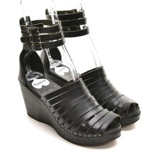 Ladies Swedish Hasbeens x H&M Wedge Gladiator Sandals 37 / 6 Black Leather Shoes