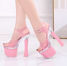 DeeCees Platform 7" Chunky Stiletto Heel Pole Dance Sandals Pink UK Size 9 BNIB