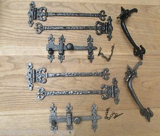 OLD ENGLISH CAST IRON SUFFOLK COTTAGE LATCH + FANCY DOOR GATE TEE T HINGES SET  