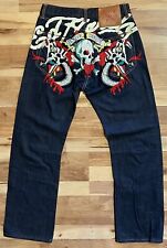 Vintage Ed Hardy 2009 Skull LOVE DIES Dark Jeans Christian Audigier 31 X 32