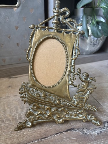 Vintage brass oval picture - brass,