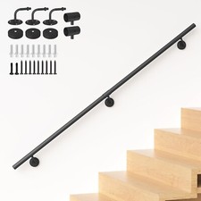 6FT Industrial Metal Stair Handrail,Round Pipe Stair Railing For Indoor/Ou
