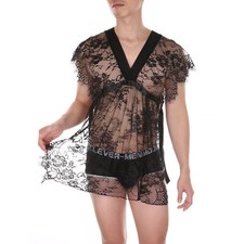 Men Sissy Lace Robe Sexy