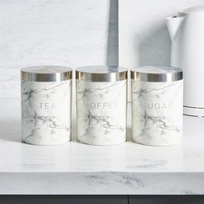 OHS Marble Tea Coffee Sugar Canisters Set of 3 Kitchen Storage Jars with Lids