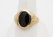 Men 14k Yellow Gold Gypsy Style Onyx Ring. Size 9.75