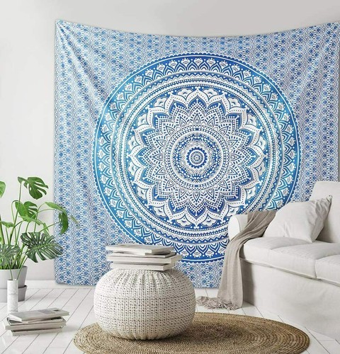 Blue mandala tapestry wall - blue,