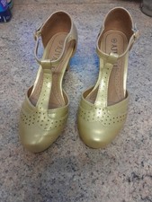 Ladies Gold T Bar Shoes 2"