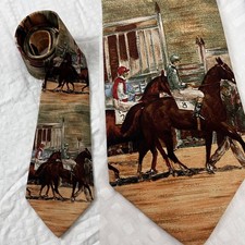 Equestrian handmade silk tie vintage Polo Ralph Lauren horse racing painting